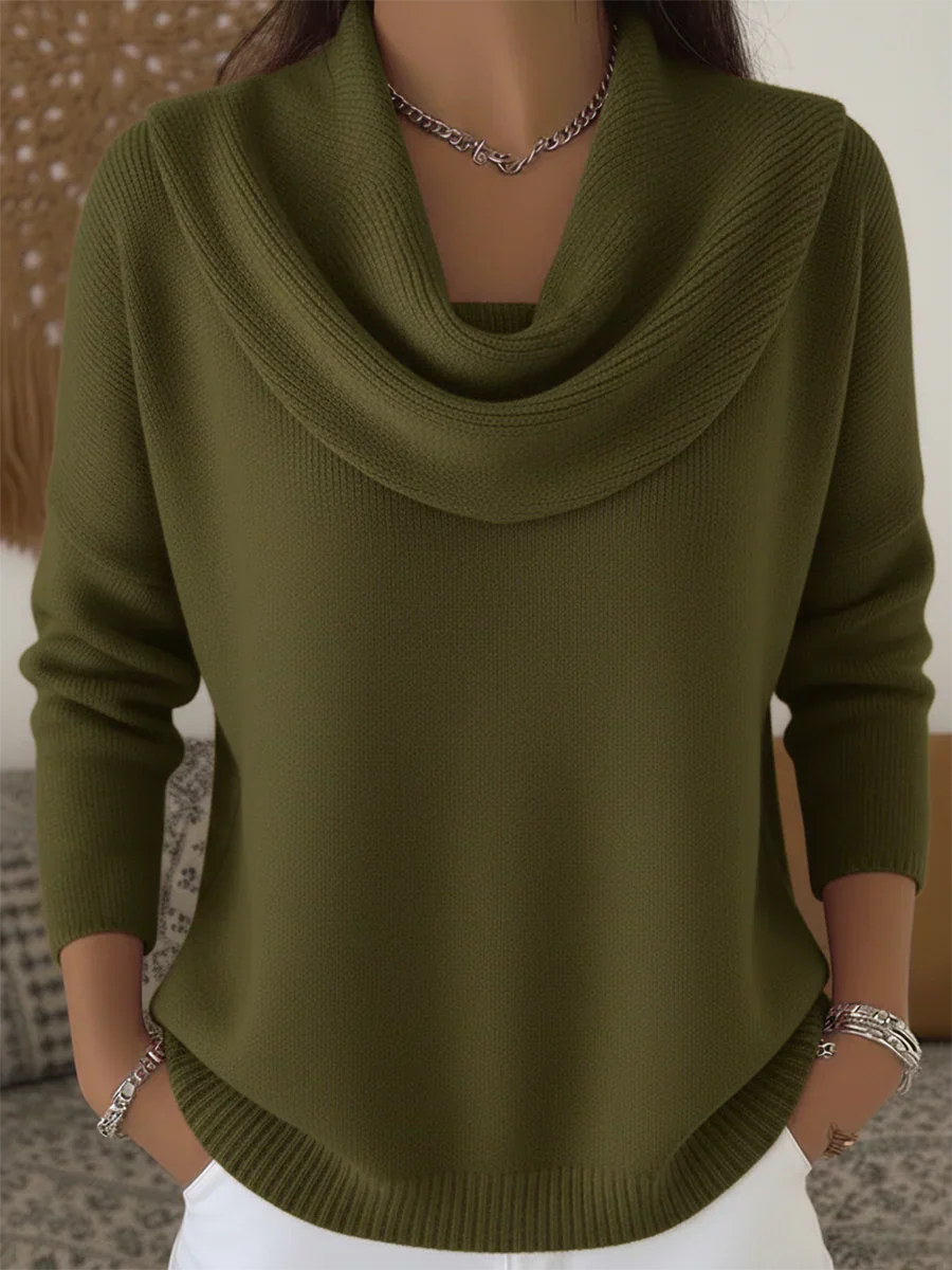 Collar drape flowy cut sweater for women | Lyana -3