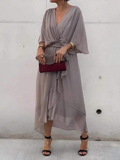 Wrap mi-long flowy dress for women | Noa -5