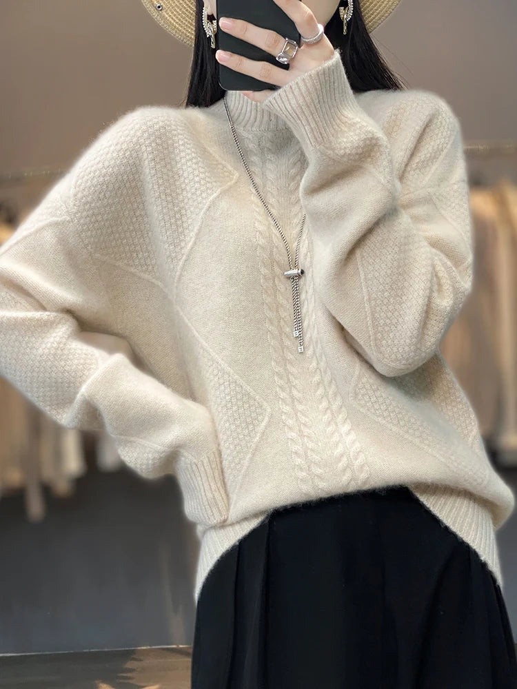 Knit sweater cold weather turtleneck for women | Cable -2