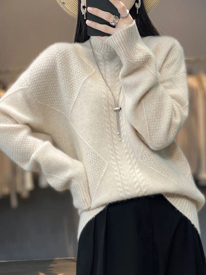 Knit sweater cold weather turtleneck for women | Cable -2