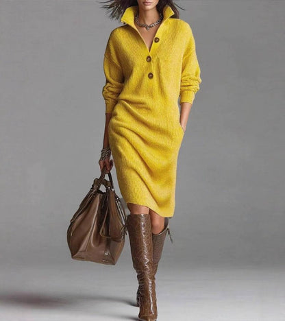 Warm knit high-collar pockets dress for women | Carmen -3