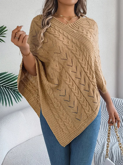 Poncho knit top cable-knit sweater for women -9