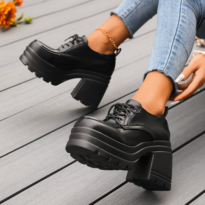 Chunky platform lace-up block heel oxfords for women | Selby -7