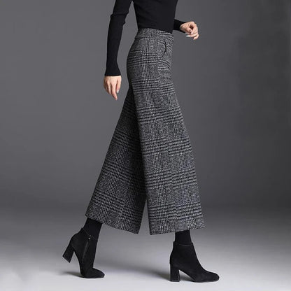 Plaid wide-leg belt accent trousers for women | Ashton -7