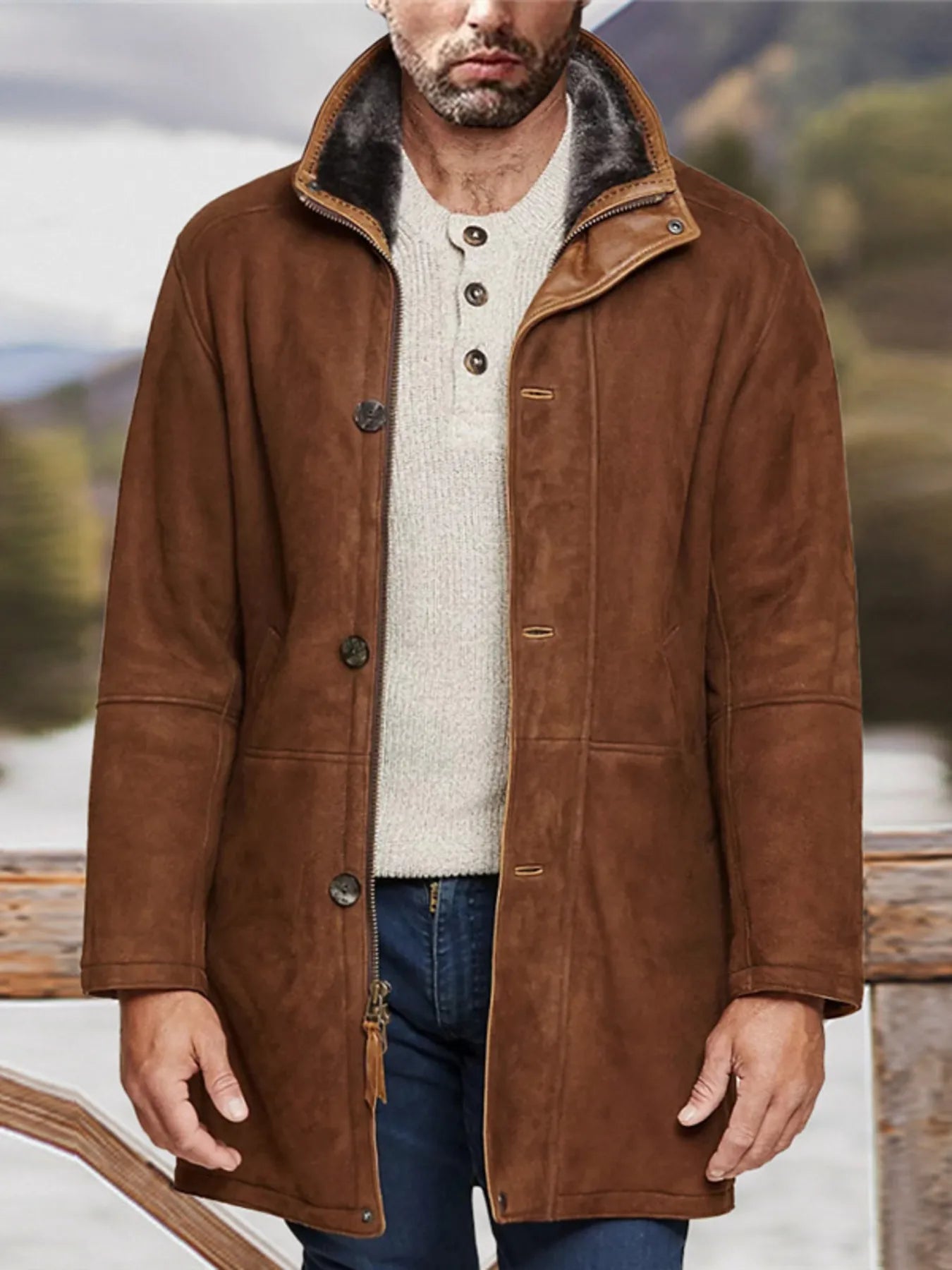 Thick winter coat marron zip jacket for men -2