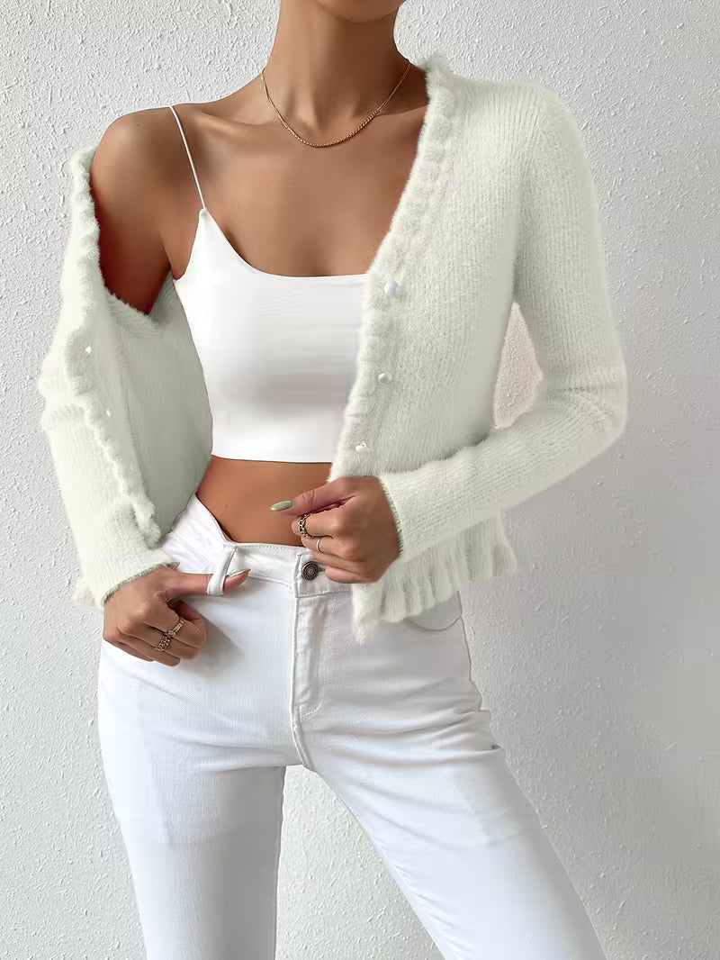 Elegant buttoned V-neck sweater for women | Eloria -4