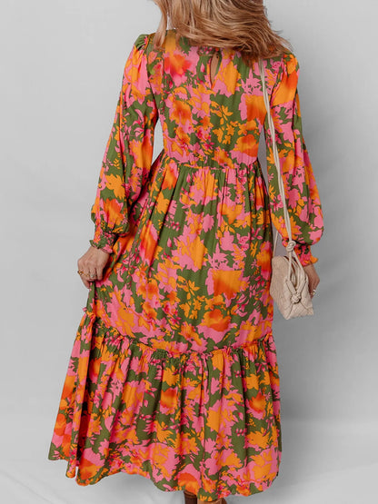 Maxi smocks autumn floral long-sleeve dress for women -2