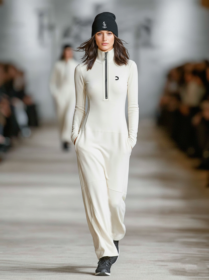 Relaxed zip-collar maxi sporty silhouette dress for women | Arwen -5
