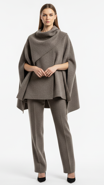 Chic asymmetrical wool poncho for women | Seraphina -1