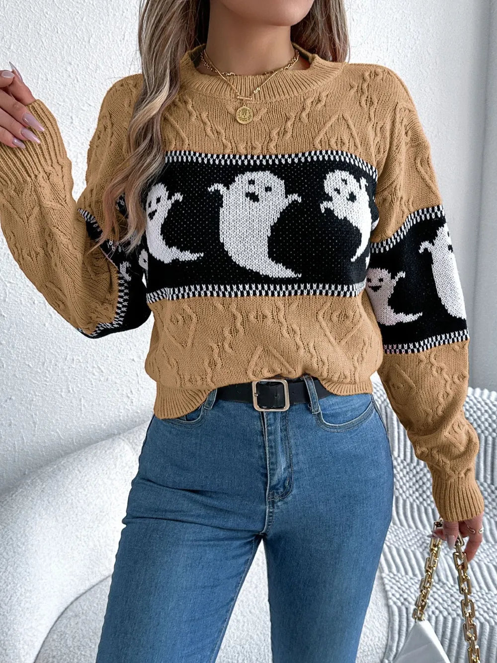 Soft halloweknite sweater for women | Sweater with patterns of dessins animes mignons -16