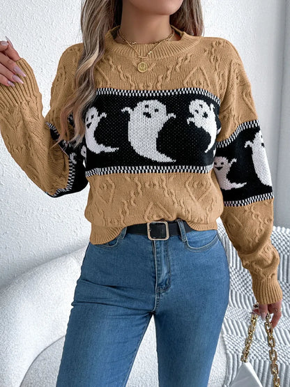 Soft halloweknite sweater for women | Sweater with patterns of dessins animes mignons -16