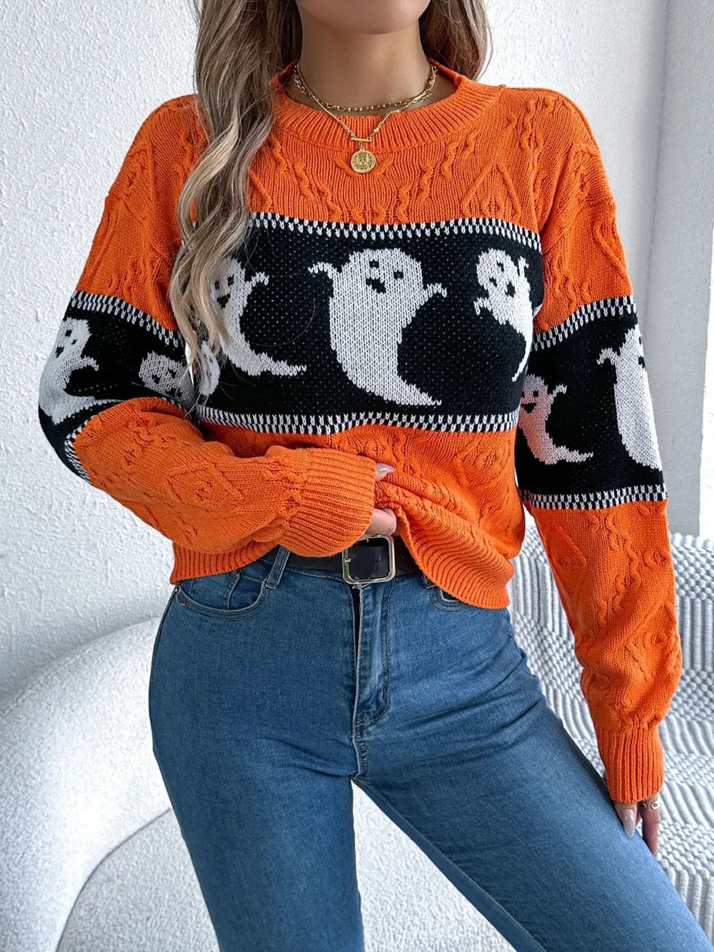 Soft halloweknite sweater for women | Sweater with patterns of dessins animes mignons -4