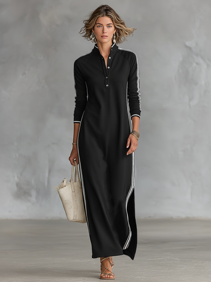 Minimalist button-down maxi dress sweatshirt for women | Elowen -8