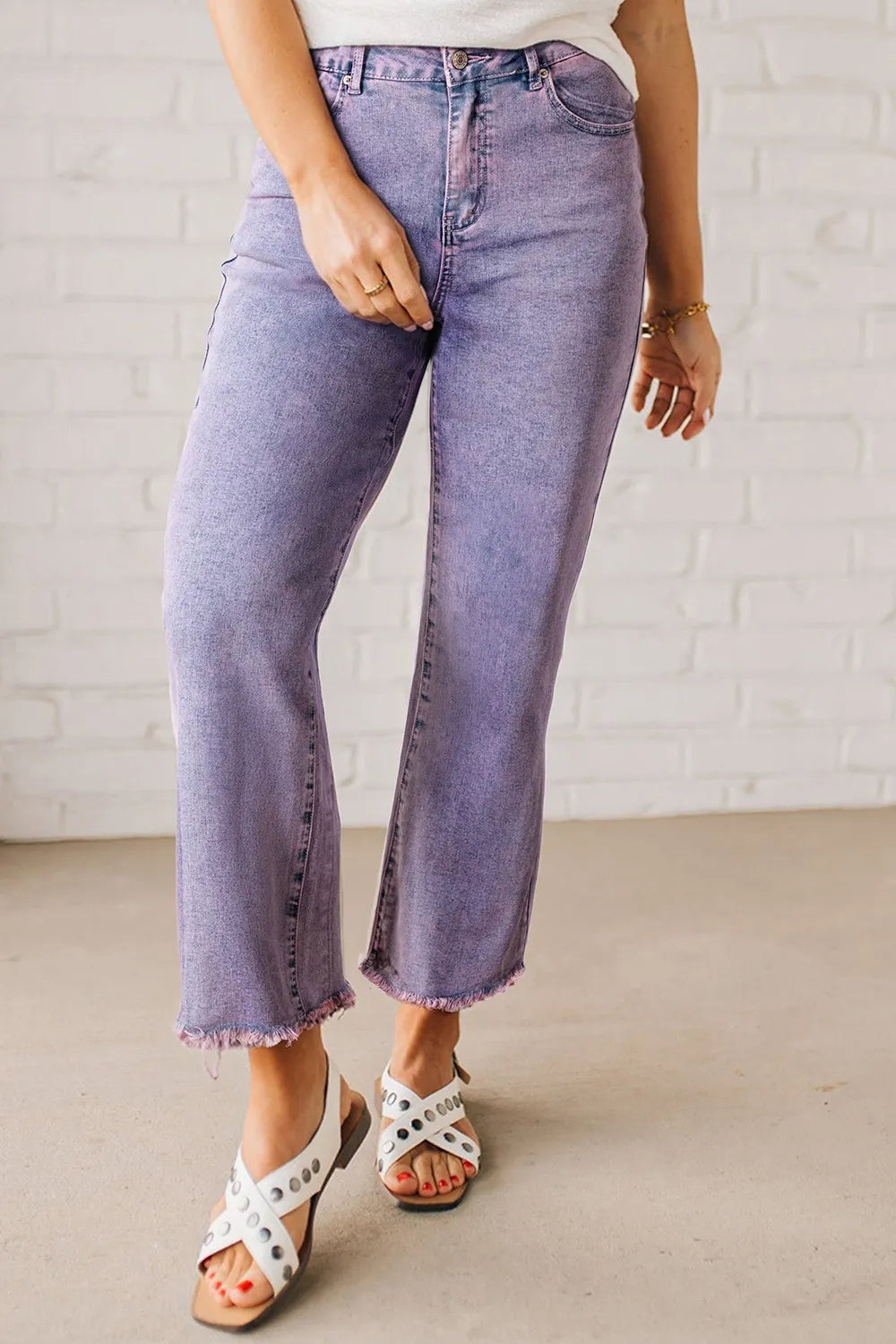 Court violet jeans for women | Denim washed with hem raw -1