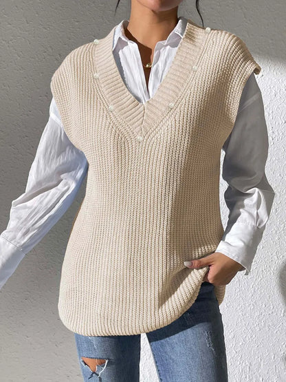 Knit sweater sleeveless V-neck vest for women -13