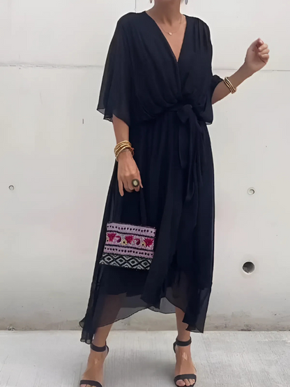 Wrap mi-long flowy dress for women | Noa -1