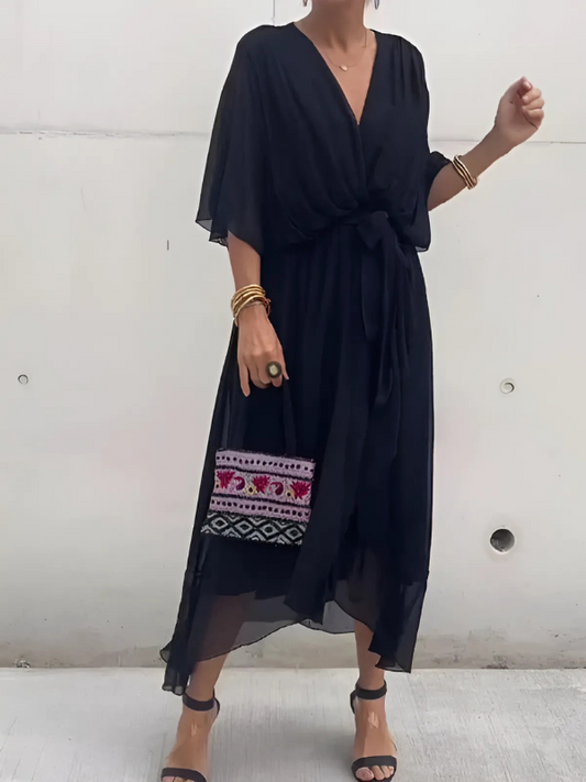 Wrap mi-long flowy dress for women | Noa -1