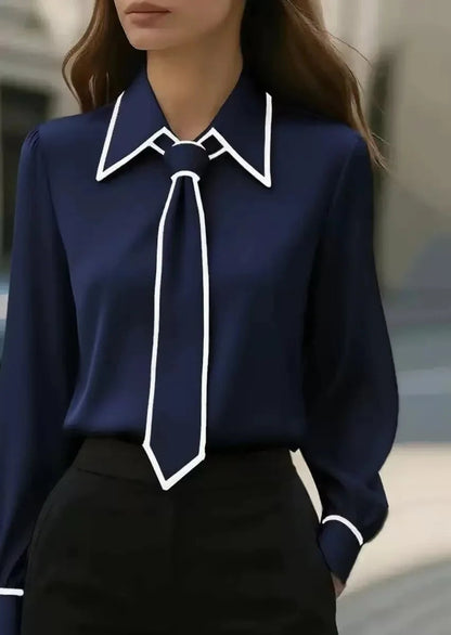 Contrast tie oversized collar blouse for women | Selina -5