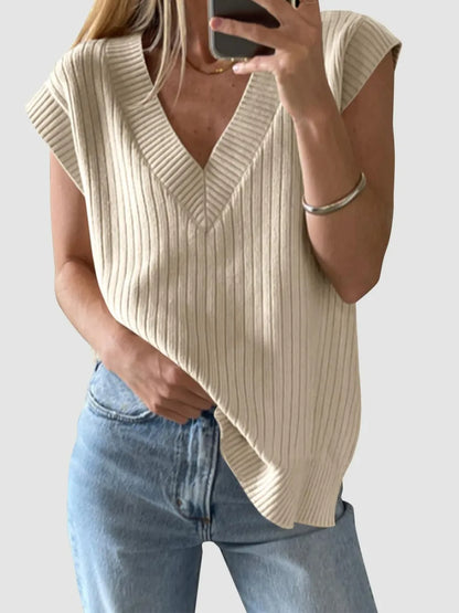 Knit ribbed sweater sleeveless V-neck top for women -7