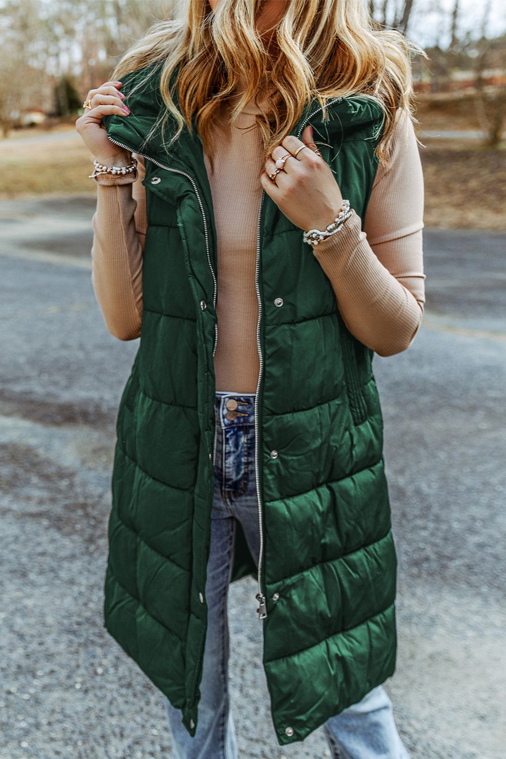 Puffer long sleeveless jacket for women -9