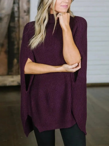 Poncho knit high collar sweater for women | Calixtine -2