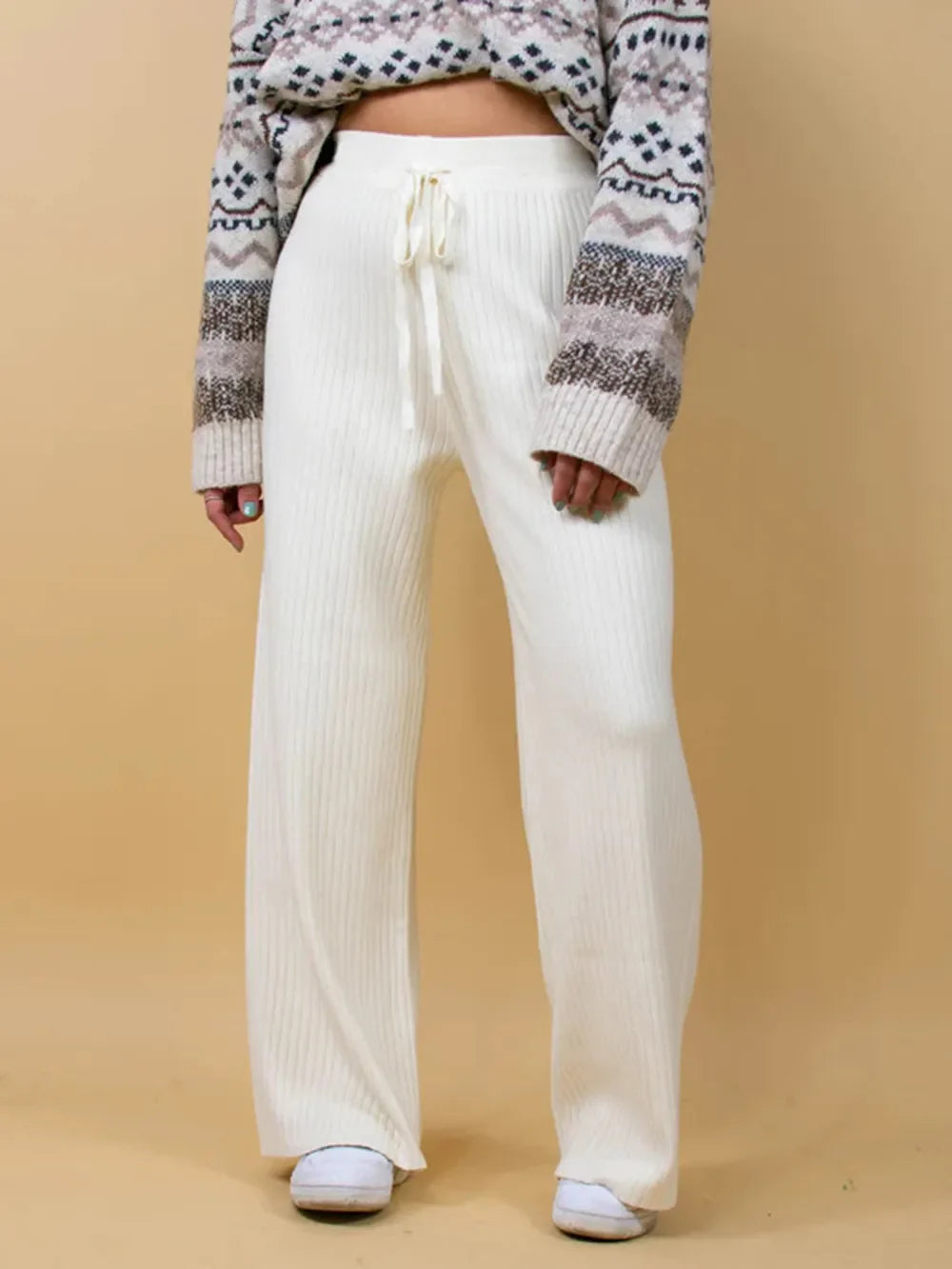 Leg casual high-waisted trousers for women | Wide -3