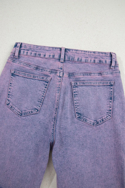 Court violet jeans for women | Denim washed with hem raw -7