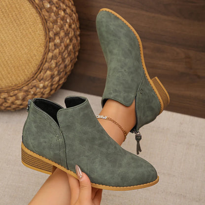 Ankle heel bas slip-on leather boots for women | Aurielle -10