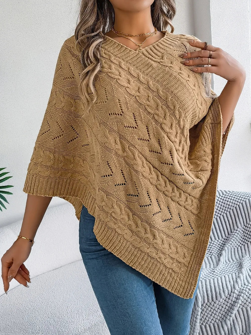 Poncho knit top cable-knit sweater for women -8