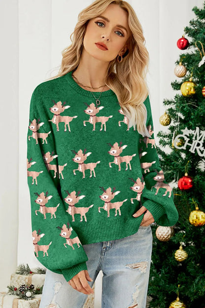 Christmas knit long-sleeve pattern renne sweater for women -2