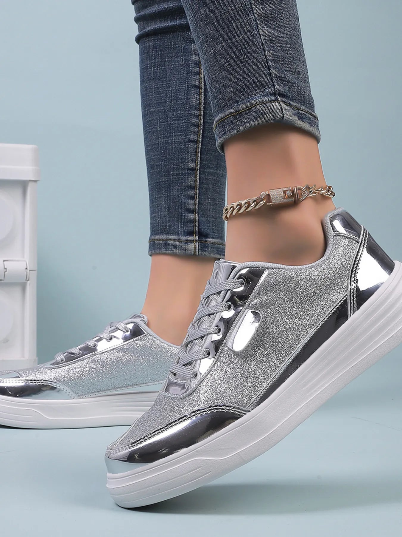 Walking platform casual shoes metallisees sneakers for women | Carine -8