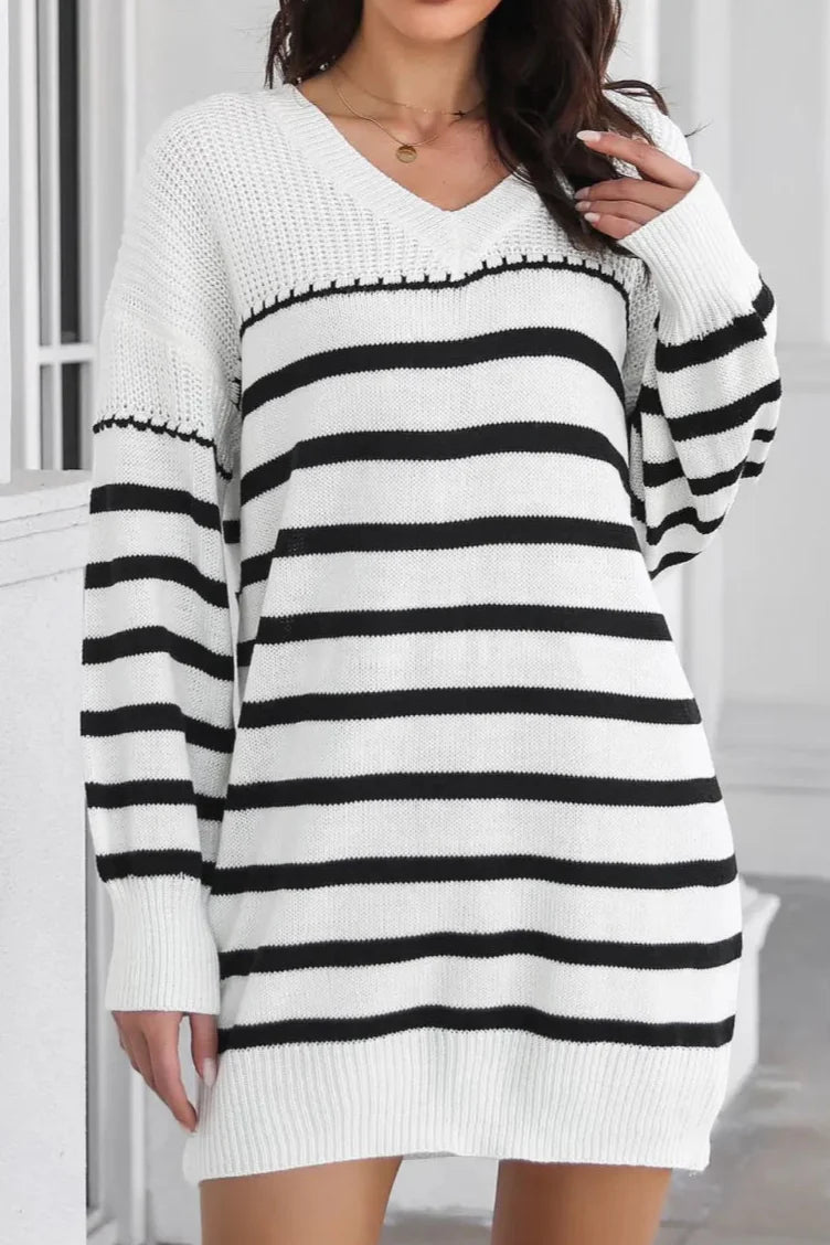 Dress striped knit long-sleeve sweater for women | Annick -3