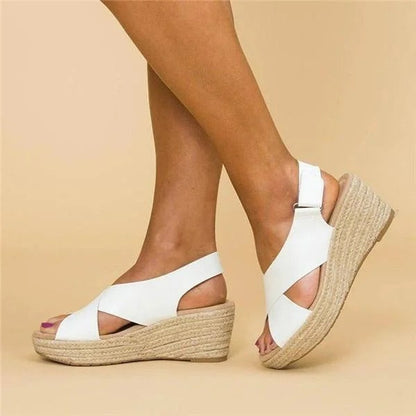 Comfort wedge espadrille cross straps sandals for women | Elara -4
