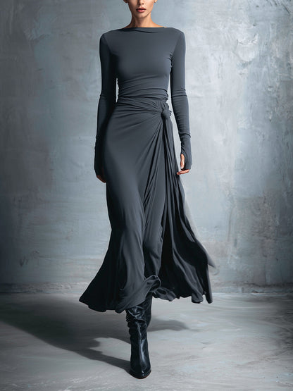 Maxi flowy side bow dress for women | Elvera -1