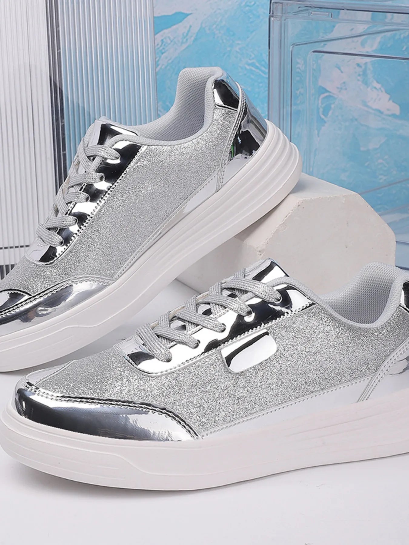 Walking platform casual shoes metallisees sneakers for women | Carine -6