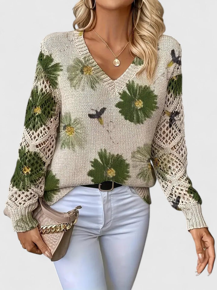 Elegant floral pattern sweater for women | Marivelle -7