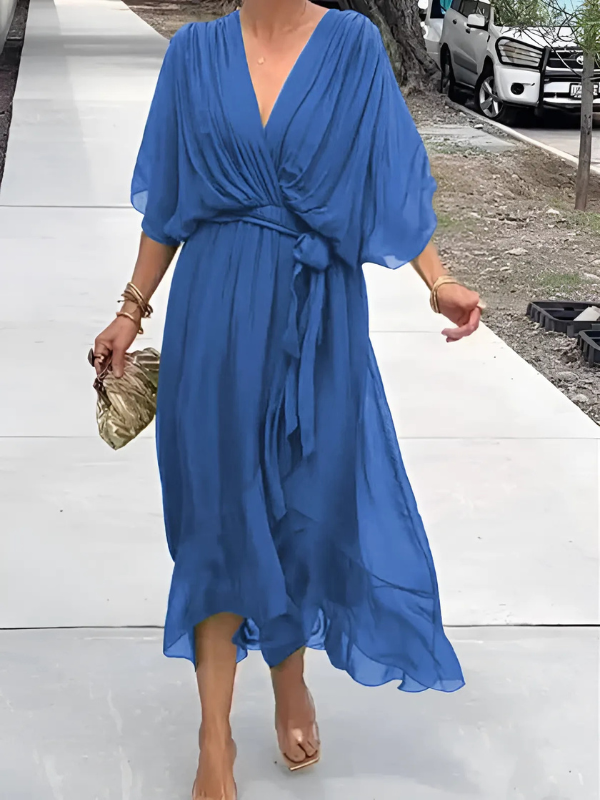 Wrap mi-long flowy dress for women | Noa -3