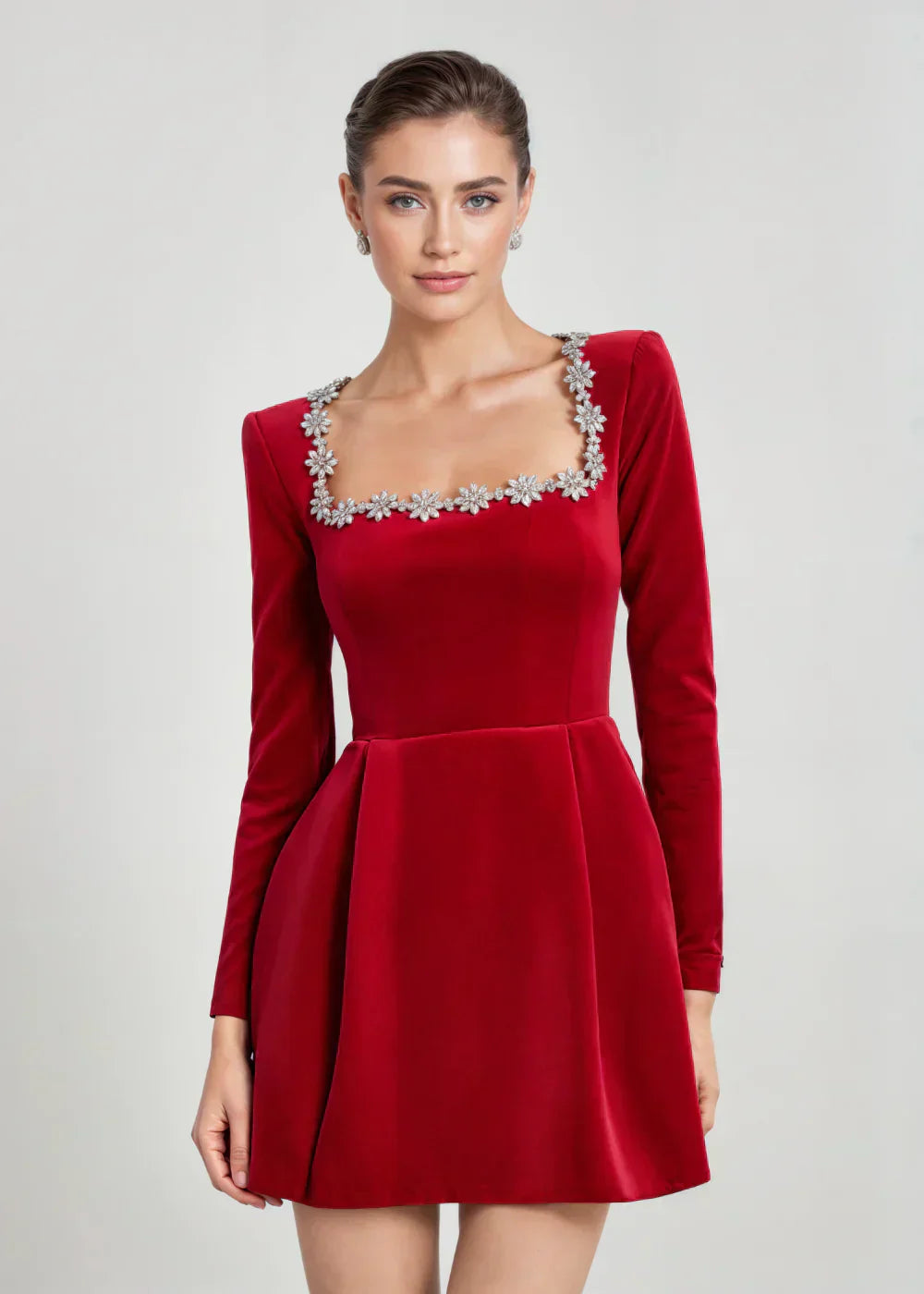 Chic velvet mini square neckline dress for women | Willow -6