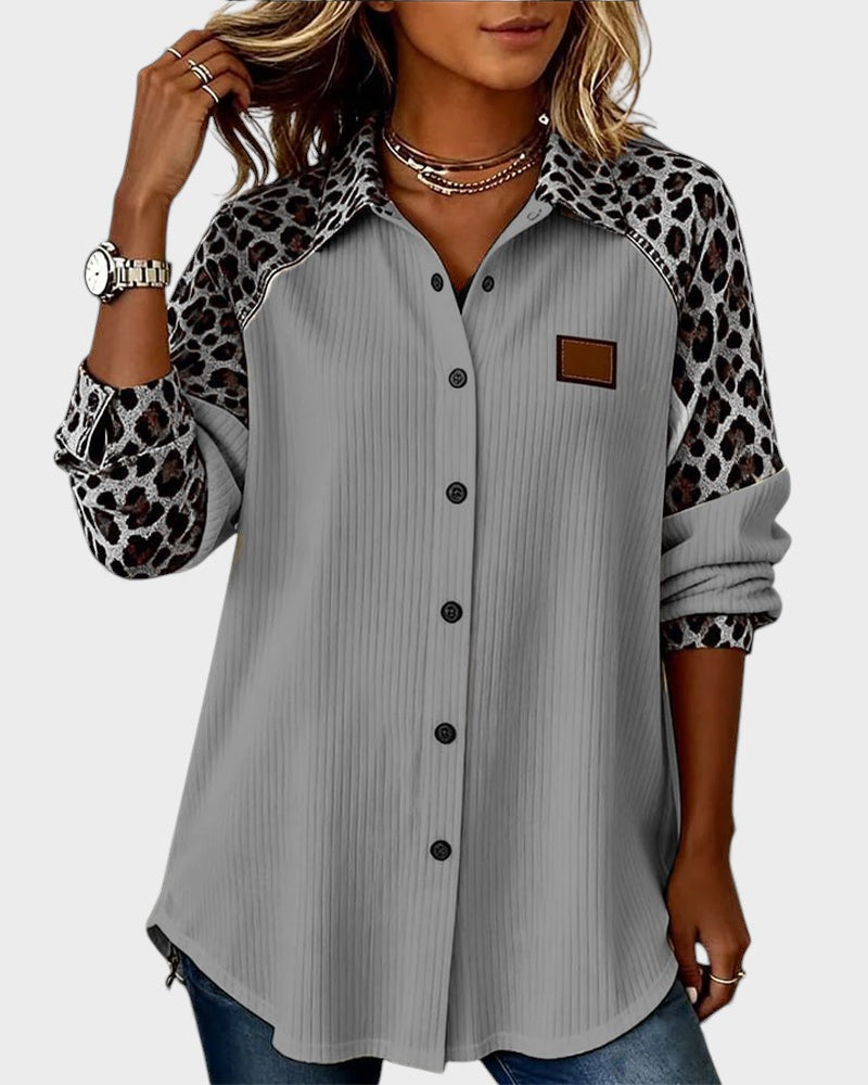 Two-tone buttoned printed details shirt for women | Orelia -3