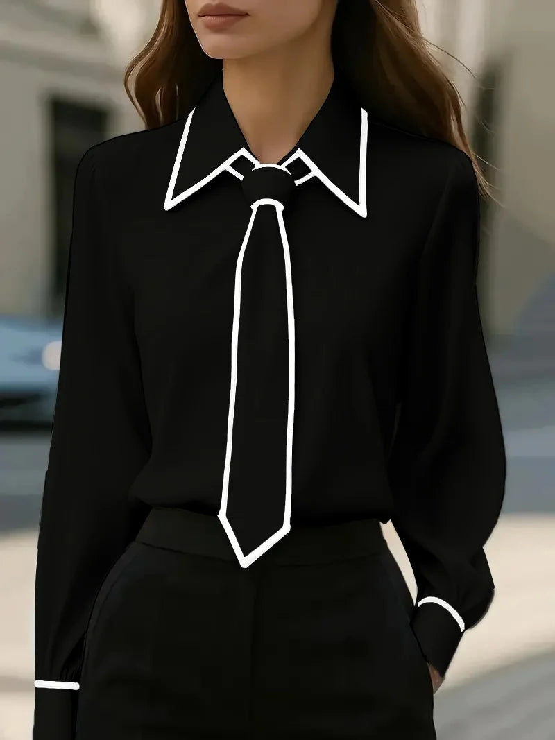 Contrast tie oversized collar blouse for women | Selina -3