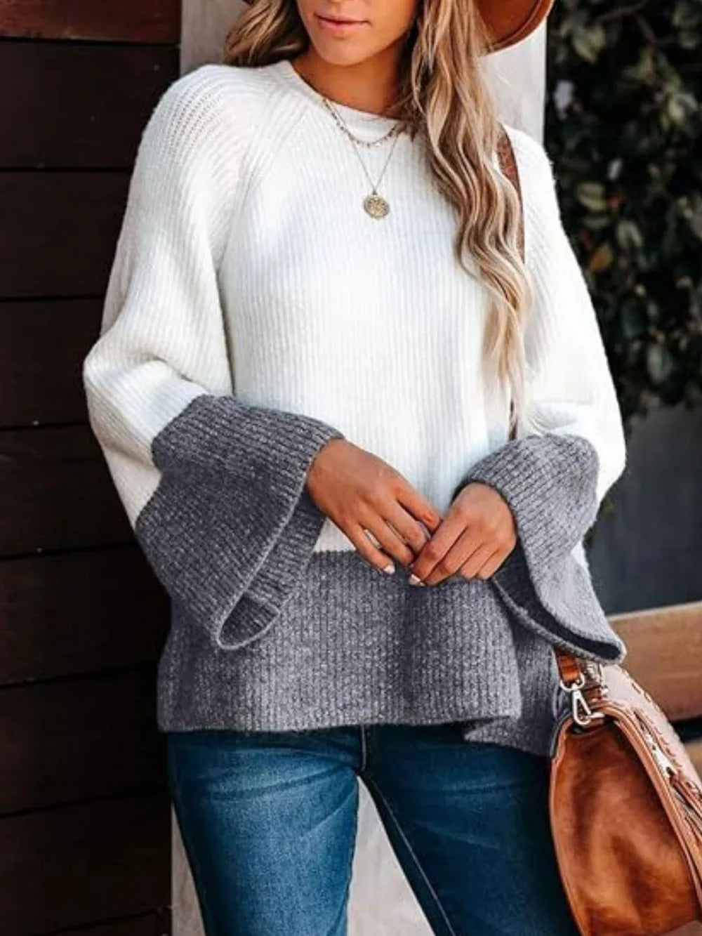 Colorblock top long-sleeve sweater for women -1