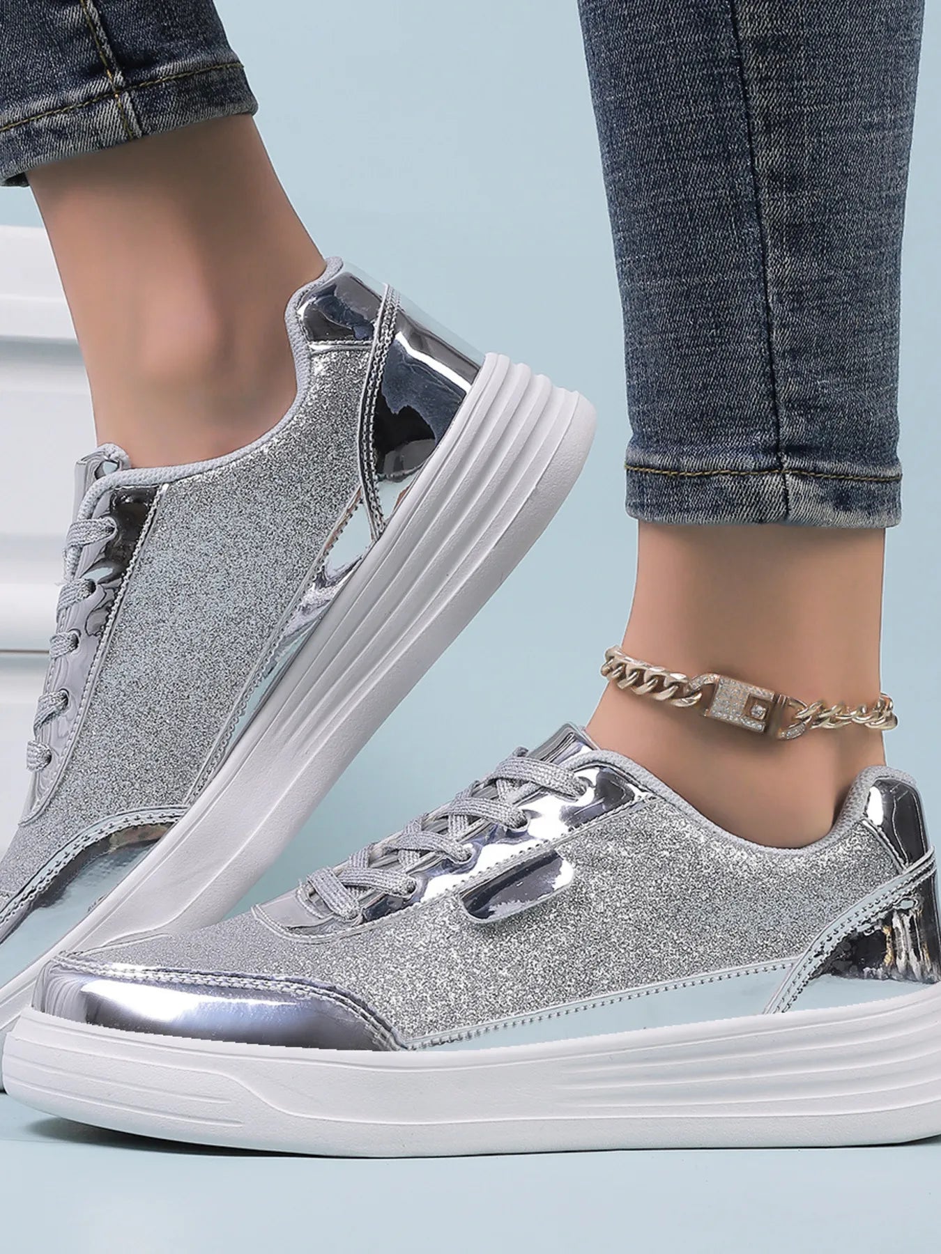 Walking platform casual shoes metallisees sneakers for women | Carine -7