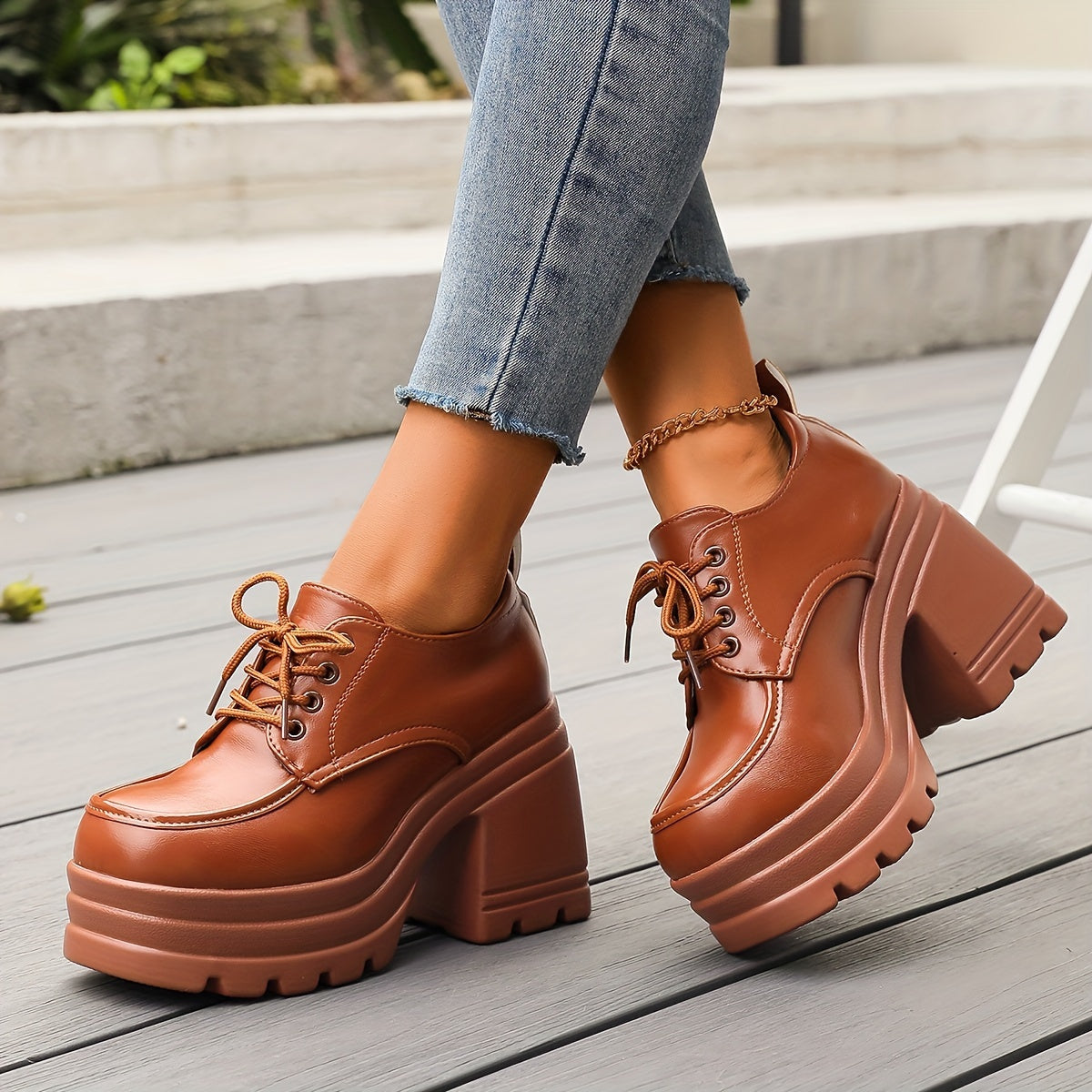 Chunky platform lace-up block heel oxfords for women | Selby -1