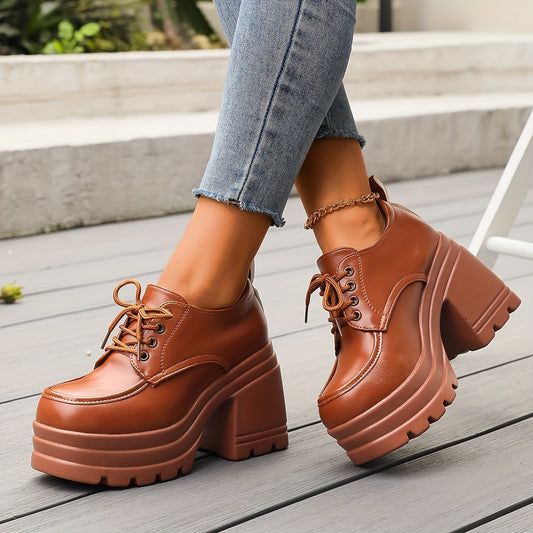 Chunky platform lace-up block heel oxfords for women | Selby -1