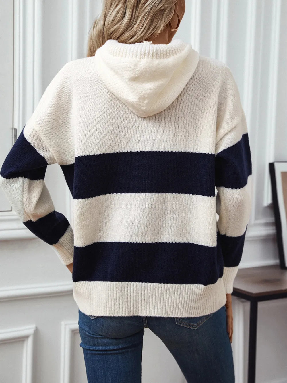 Hooded knit – striped sweater for women | Astride -2