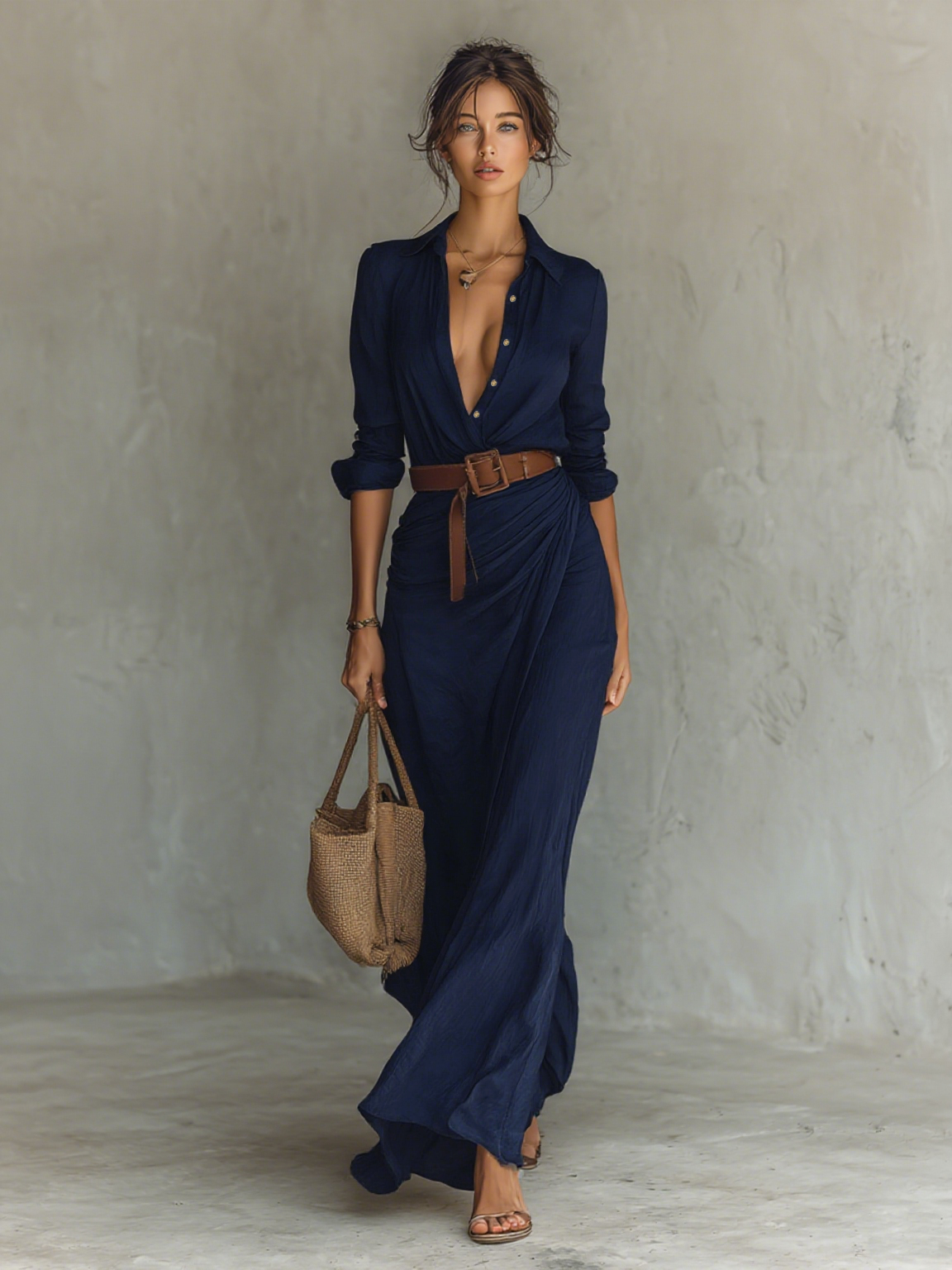 Refined belted maxi dress for women | Mida Grace -5
