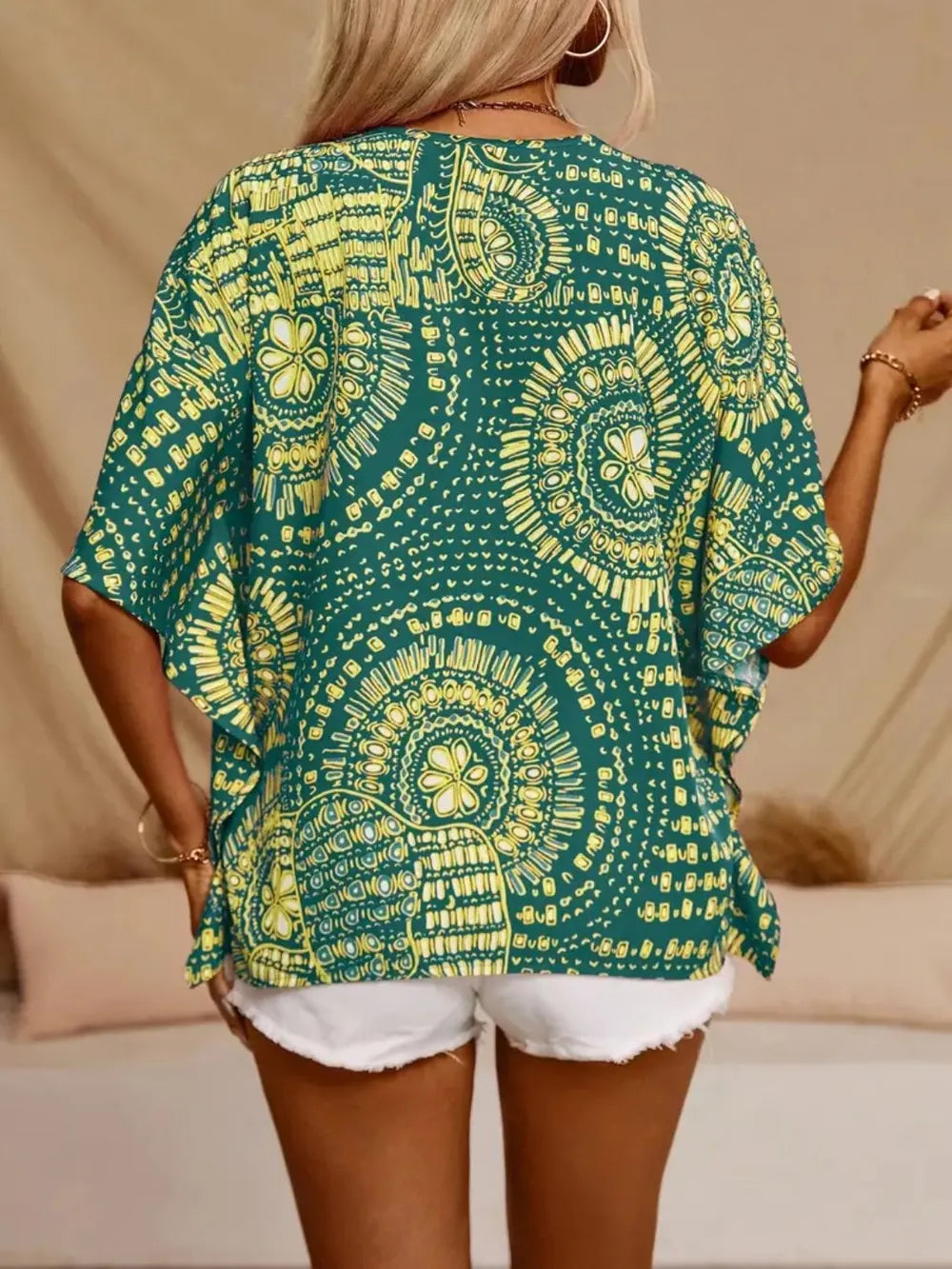 Boho print V-neck top for women -7