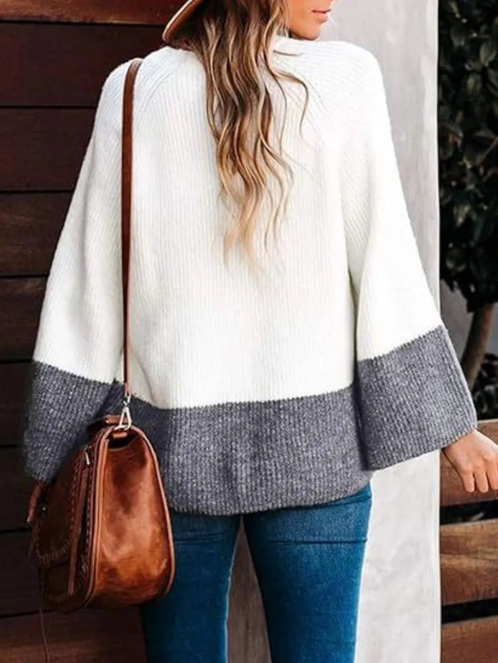 Colorblock top long-sleeve sweater for women -2