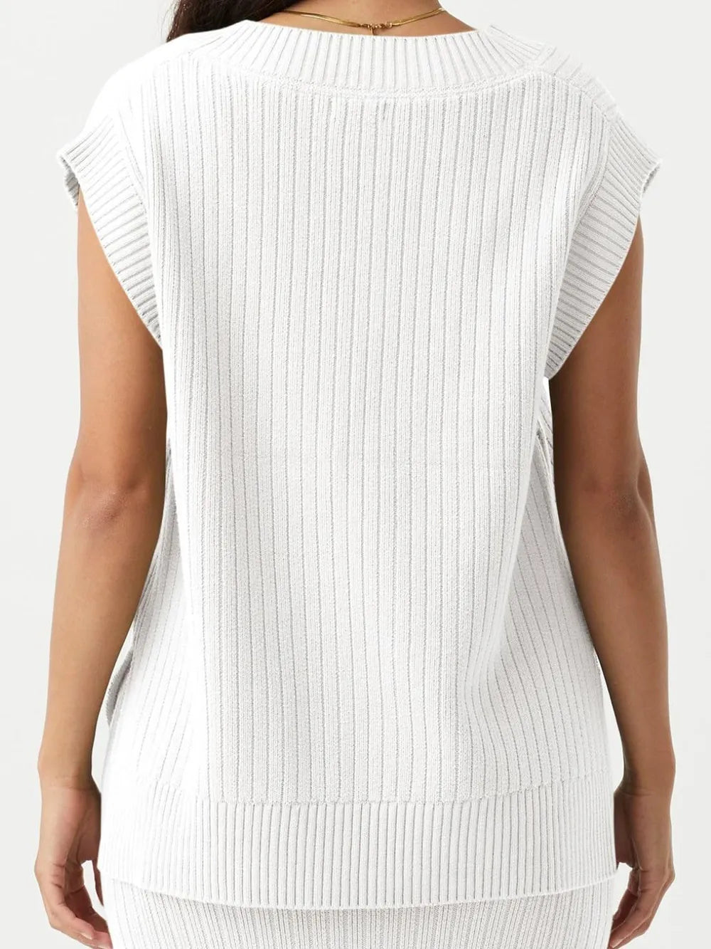 Knit ribbed sweater sleeveless V-neck top for women -6