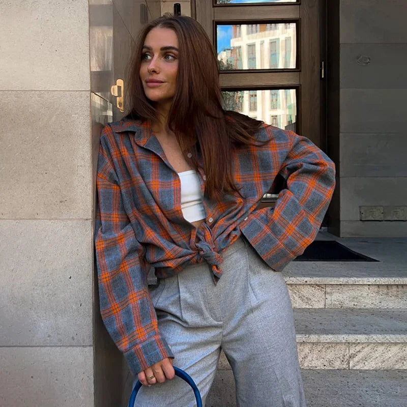 Checked timeless shirt for women | Maple -3